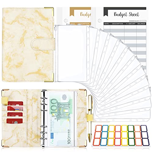 Budget Planner Budget Binder A6, Budgetplaner Geld Organizer mit Weiche PVC Tasche, TAOPE Leder Binder Notizbuch A6 Cash Stuffing, 6 Löcher Budget Planner, Haushaltsbuch mit Geldfächer Marmor Gelb Budget Planner Budget Binder A6, Budgetplaner Geld Organizer mit Weiche PVC Tasche, TAOPE Leder Binder Notizbuch A6 Cash Stuffing, 6 Löcher Budget Planner, Haushaltsbuch mit Geldfächer Marmor Gelb von TAOPE