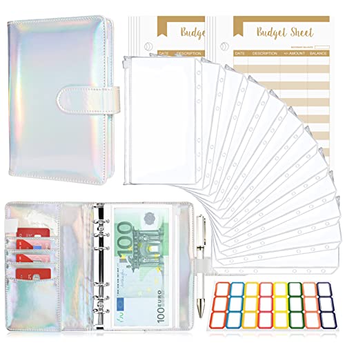 Budget Planner Budget Binder A6, Budgetplaner Geld Organizer mit Weiche Tasche, TAOPE Leder Budget Binder Notizbuch A6 Cash Stuffing, 6 Löcher Budget Planner, Haushaltsbuch mit Geldfächer Laser Silber Budget Planner Budget Binder A6, Budgetplaner Geld Organizer mit Weiche Tasche, TAOPE Leder Budget Binder Notizbuch A6 Cash Stuffing, 6 Löcher Budget Planner, Haushaltsbuch mit Geldfächer Laser Silber von TAOPE