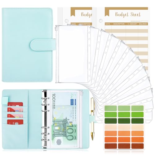 TAOPE Budget Planner Budget Binder A6, Budgetplaner Geld Organizer mit Weiche Tasche, Budget Binder Notizbuch A6 Cash Stuffing, 6 Löcher Budget Planner, Haushaltsbuch mit Geldfächer Pures Blau von TAOPE