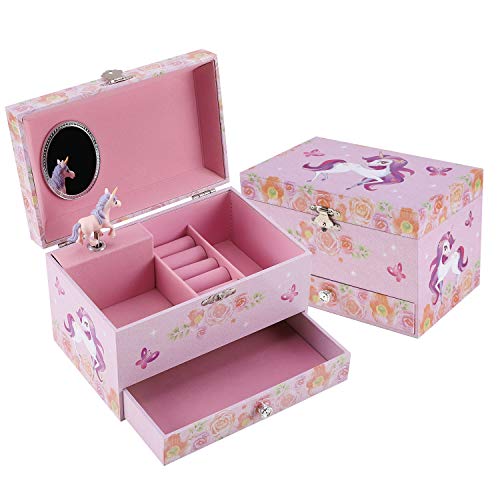 TAOPU Musikalische Schmuckschatulle mit ausziehbarer Schublade und drehbarem süßem Einhorn-Spieluhr-Aufbewahrungskoffer für Mädchen von TAOPU