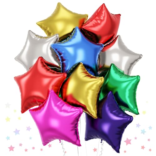 Bunte Stern Foil Luftballon, 18 Zoll 14 Stück Buntes Pentagramm Folienballons Groß Bunt Sterne Mylar Helium Luftballon für Kinder Geburtstag Babyparty Regenbogen Party Dekoration von TAOYE