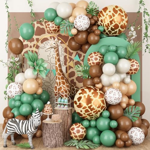Dschungel-Safari-Ballon-Girlande, Bogen-Set, 118-teilig, salbeigrün, braun, 55,9 cm, 30,5 cm, 25,7 cm, 25,7 cm, 12,7 cm, Tierdruck-Luftballons mit 4D-Giraffen-Folienballon für tropische Wildthemen Dschungel-Safari-Ballon-Girlande, Bogen-Set, 118-teilig, salbeigrün, braun, 55,9 cm, 30,5 cm, 25,7 cm, 25,7 cm, 12,7 cm, Tierdruck-Luftballons mit 4D-Giraffen-Folienballon für tropische Wildthemen von TAOYE