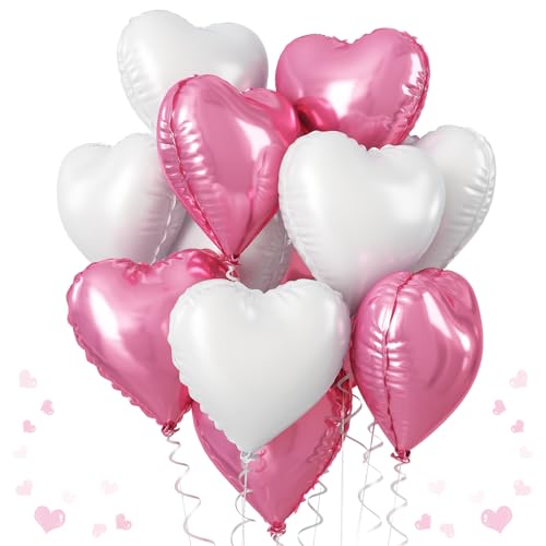 Folienballons Rosa Weiß, 10 Stück 18 Zoll Rosa und Weiß Folienballons Romantik Perle Rosa Weiß Herz Helium Luftballons Partydekoration für Geburtstag Hochzeit Verlobung Valentinstag von TAOYE