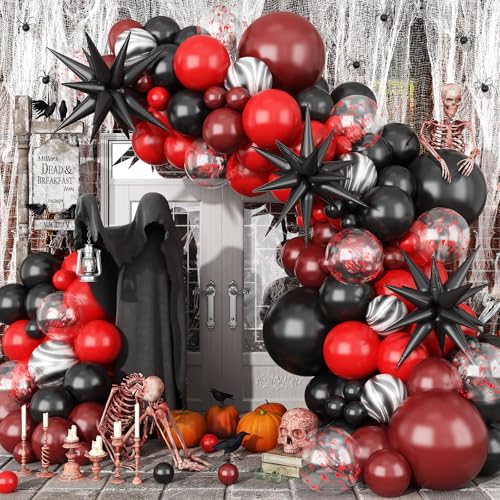 Halloween Luftballons Bogen Girlande Kit, Halloween Party Dekorationen, Dunkelrot Schwarz Latex Ballon mit Explosion Stern Folie, Schwarz Achat Marmor Burgund Handabdruck Ballons für Indoor Outdoor Halloween Luftballons Bogen Girlande Kit, Halloween Party Dekorationen, Dunkelrot Schwarz Latex Ballon mit Explosion Stern Folie, Schwarz Achat Marmor Burgund Handabdruck Ballons für Indoor Outdoor von TAOYE
