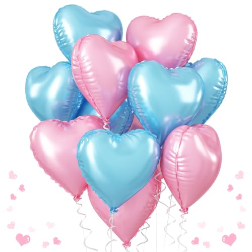 Herz Folienballon Blau und Rosa, 18 Zoll 10 Stück Perl Rosa Herz Helium Luftballons Baby Blua Rosa Herzen Folien Ballons Party Dekoration für Baby Shower Geschlecht Aufdecken Geburtstag von TAOYE