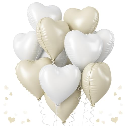 Herz Folienballon Creme und Weiß, 10 Stück 18 Zoll Weiß Creme Herz Folien Luftballons Cremefarbene Valentinstag Partydekoration Luftballons für Geburtstag Hochzeit Verlobung Valentinstag von TAOYE