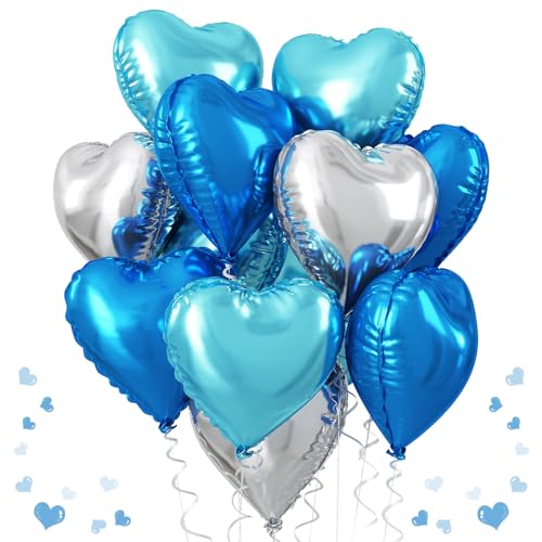 Herz Folienballon Königlich Blau Silber, 18 Zoll Licht Blau Silber Herz Helium Luftballons Blau Silber Herz Party Folienballon Folienluftballons für Geburtstag Hochzeit Graduierung Valentinstag von TAOYE