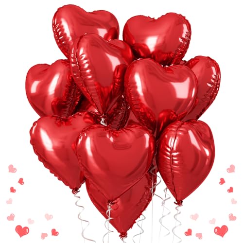 Herz Folienballon Rot, 10 Stück 18 Zoll Rot Helium Luftballon Valentinstag Herz Luftballons Romantisch Rot Party Dekoration Ballons für Geburtstag Hochzeit Verlobung Brautdusche Valentinstag von TAOYE