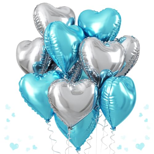 Herz Folienballons Blau Silber, 18 Zoll Licht Blau Silber Herz Helium Luftballons Herz Folienballon Blau Silber Herzluftballons Herz Folienluftballons für Geburtstag Hochzeit Graduierung Valentinstag von TAOYE