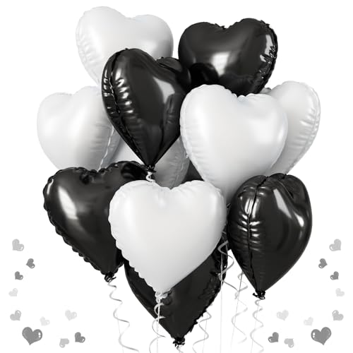 Herz Folienballons Schwarz und Weiß, 10 Stück 18 Zoll Weiß und Schwarz Helium Herz Luftballons Party Dekoration Folienballons für Geburtstag Hochzeit Verlobung Valentinstag Graduierung von TAOYE