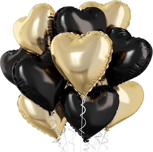 Herzförmige Luftballons aus schwarzer Folie, 45,7 cm, hellgold und schwarz, Herzform, Mylar-Luftballons, 10 Stück pastellgelbe und schwarze Herz-Party-Dekorationen für Geburtstag, Abschlussfeier Herzförmige Luftballons aus schwarzer Folie, 45,7 cm, hellgold und schwarz, Herzform, Mylar-Luftballons, 10 Stück pastellgelbe und schwarze Herz-Party-Dekorationen für Geburtstag, Abschlussfeier von TAOYE