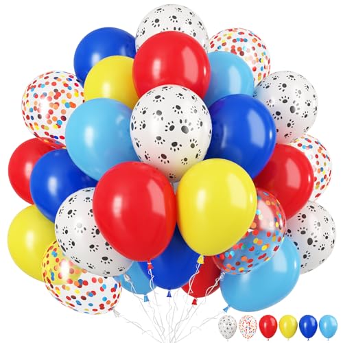 Hund Pfote Luftballon, 30 Stück Paw Printed Ballons 12 Zoll Rot Gelb Blau Luftballons mit Bunt Konfetti Latex Luftballons für Kinder Karneval Geburtstag Zirkusthema Party Dekoration von TAOYE