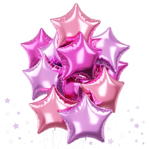 Lila Rosa Stern Foil Luftballon, 18 Zoll 12 Stück Lavendel Rosa Helium Sterne Folienballons Heiß Rosa und Lila Mylar Pentagramm Folien Ballons für Mädchen Frauen Geburtstag Babyparty von TAOYE