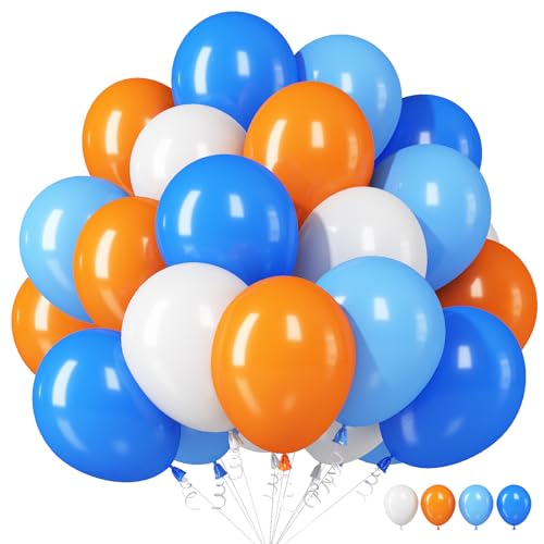 Luftballon Blau Orange, 12 Zoll Blau Orange und Weiß Ballons Dunkel Blau Hell Blau Orange Latex Luftballon Orange und Weiß Helium Ballons für Weltra Space Thema Party Jungen Geburtstag Party Deko von TAOYE