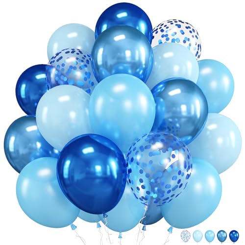 Luftballons Blau, Doppelschichten Metallic Blau Ballons Set, 12 Zoll Dunkelblau Hellblau Helium Latex Ballons mit Konfetti Party Dekorationen für Junge Geburtstag Babyparty Männer Abschluss von TAOYE