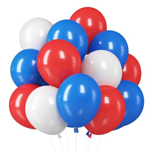 Luftballons Rot Blau Weiß, 12 Zoll Königs Blau Rot und Weiss Latex Helium Ballons Party Deko mit Band für Kinder Geburtstag Babyparty Karneval Theme Deko von TAOYE