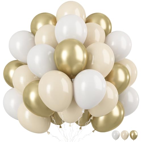 Luftballons Sand Weiß und Gold, 60 Stück 12 Zoll Cream Luftballons mit Metallic Chrom Gold Beige Latex Luftballons Party Dekoration für Boho Geburtstag Hochzeit Babyparty von TAOYE