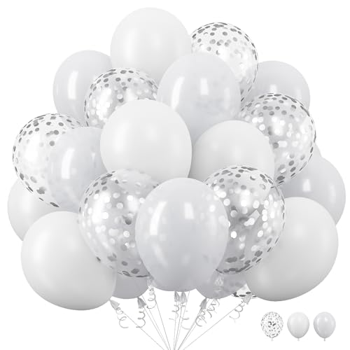 Luftballons Weiß, 12 Zoll Weiß Latex Ballons Matt Weiß Helium Ballons mit Silber Konfetti Luftballons für Boho Geburtstag Hochzeit Braut Babyparty Dekoration von TAOYE