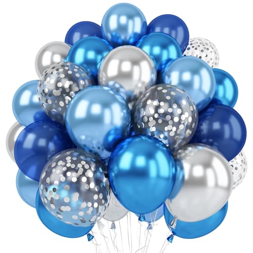 Metallic Blau Silber Luftballons, 12 Zoll Doppelschichten Dunkelblau Hellblau Latex Ballons Silber Konfetti Luftballons für Junge Geburtstag Jungen Babyparty Hochzeit Abschluss von TAOYE