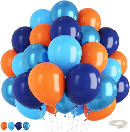 Orange und Blau Luftballons, 60 Stück, 30,5 cm, marineblau, dunkel hell, metallisch, blau und matt orange, Latex-Helium-Ballon für Cartoon, Kinder, Jungen, Männer, Geburtstage, Abschlussfeier von TAOYE