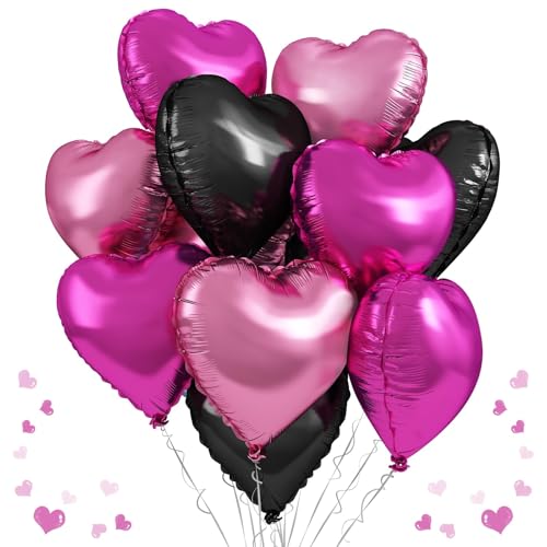Pink-schwarze Herz-Folienballons, 12 Stück, herzförmige Party-Dekorationen für Mädchen und Frauen, Geburtstag, Hochzeit, Babyparty, Brautparty, Maus, Themenpartyzubehör Pink-schwarze Herz-Folienballons, 12 Stück, herzförmige Party-Dekorationen für Mädchen und Frauen, Geburtstag, Hochzeit, Babyparty, Brautparty, Maus, Themenpartyzubehör von TAOYE