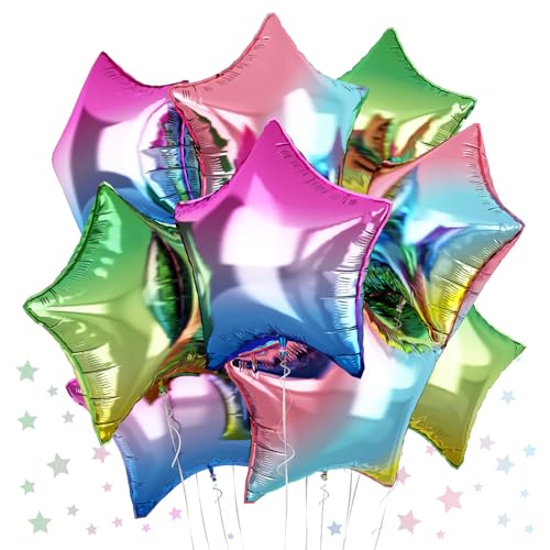 Stern Foil Luftballon Farbverlauf, 18 Zoll Regenbogen Folienballon Blau Rosa Farbverlauf Stern Luftballon Gelb Grün Farbverlauf Stern Ballons für Regenbogen Thema Kinder Geburtstag Bunt Party Deko von TAOYE