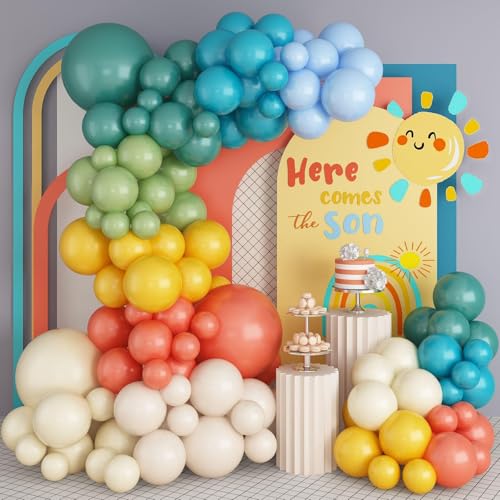 Retro-Boho-Ballonbogen-Girlande-Set, 163 Stück, Retro-Luftballons, blau-orange-senfgelb, 45,7 cm, 25,7 cm, 12,7 cm, Party-Dekorationen für Boho, bunte Regenbogen-Geburtstag, Babyparty, Hochzeit Retro-Boho-Ballonbogen-Girlande-Set, 163 Stück, Retro-Luftballons, blau-orange-senfgelb, 45,7 cm, 25,7 cm, 12,7 cm, Party-Dekorationen für Boho, bunte Regenbogen-Geburtstag, Babyparty, Hochzeit von TAOYE