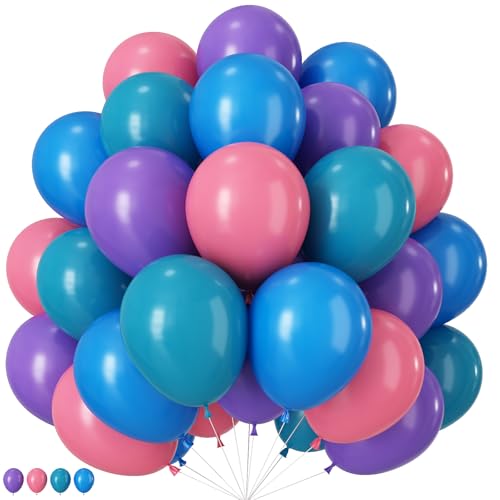 Rosa Blau Lila Luftballons, 30,5 cm Blaugrün Blau Lila Retro Rosa Latex Ballon, Türkis Staubig Violett Helium Ballons für Cartoon Kinder Geburtstag Babyparty Hawaii Tropische Party Dekorationen von TAOYE