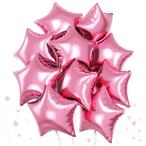 Rosa Stern Foil Luftballon, 18 Zoll 10 Stück Hell Rosa Stern Folienballons, Baby Rosa Sterne Helium Folien Ballons Rosa Pentagramm Foil Luftballons für Mädchen Frauen Geburtstag Hochzeit von TAOYE