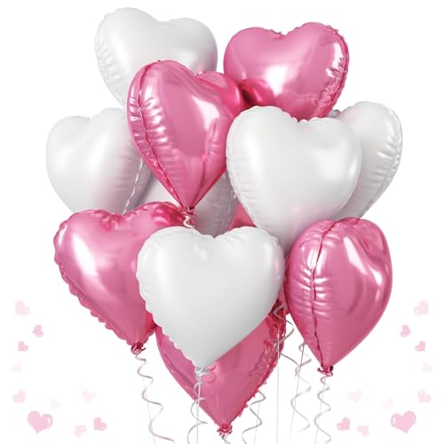 Rosa Weiß Herz Folienballons, 45,7 cm Weiß und Rosa Party Dekorationen von TAOYE