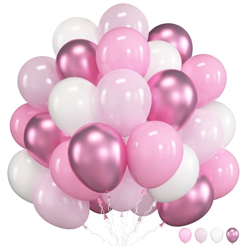 Rosa Weiß Luftballons, 12 Zoll Metallic Rosa Luftballons Party Deko Macaron Rosa Weiß Latex Ballons Party Dekorationen für Prinzessin Mädchen Geburtstag Hochzeit Babyparty Valentinstag Deko von TAOYE