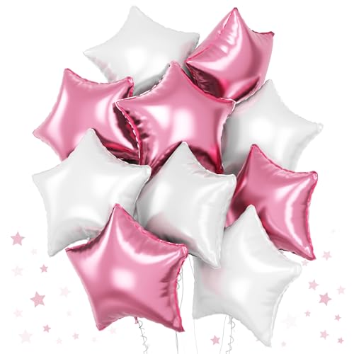 Rosa Weiß Stern Foil Luftballon, 18 Zoll Sterne Folienballons Rosa und Weiß, 10 Stück Groß Rosa Weiß Helium Pentagramm Folien Ballons Party Dekoration für Mädchen Geburtstag Hochzeit Babyparty von TAOYE