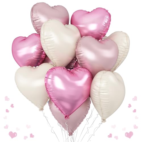 Rosa weiße Herzballons, 12 Stück Babyrosa cremefarbene Herz-Folienballons Helium, 45,7 cm Pastell-Hellrosa, Beige, herzförmige Mylar-Party-Dekorationen für Mädchen, Geburtstage, Hochzeit, Valentinstag Rosa weiße Herzballons, 12 Stück Babyrosa cremefarbene Herz-Folienballons Helium, 45,7 cm Pastell-Hellrosa, Beige, herzförmige Mylar-Party-Dekorationen für Mädchen, Geburtstage, Hochzeit, Valentinstag von TAOYE