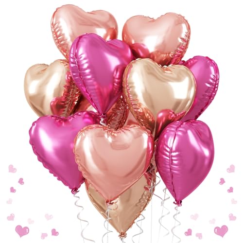 Rosegold und Rosa Herz Folienballons, 18 Zoll Groß Hot Rosa Herz Folienballons Rosegold Rosa Herz Luftballons für Valentinstag Geburtstag Hochzeit Baby Dusche Braut Dusche Party Dekoration von TAOYE