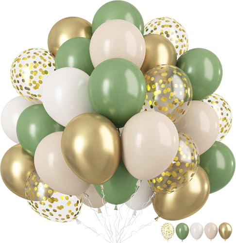 Salbeigrün Gold Luftballons, 30,5 cm Grün Weiß Metallic Gold Ballon von TAOYE