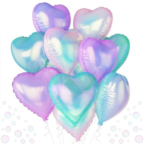 Schillernde Herzballons, 45,7 cm, transparenter Kristallherz-Folienballon, Farbverlauf, schillernd, rosa, lila, grün, Ballon für Mädchen, Frauen, Prinzessin, Meerjungfrau, Geburtstage, Hochzeit Schillernde Herzballons, 45,7 cm, transparenter Kristallherz-Folienballon, Farbverlauf, schillernd, rosa, lila, grün, Ballon für Mädchen, Frauen, Prinzessin, Meerjungfrau, Geburtstage, Hochzeit von TAOYE