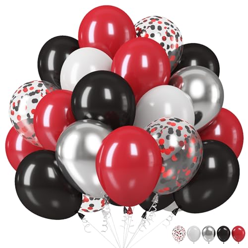 Schwarz Rot Luftballons, 12 Zoll Schwarz Rot Silber Luftballons Schwarz Rot Weiß Konfetti Latex Luftballons Partydekoration für Geburtstag Festival Hochzeit Kasino Rennwagen Dekoration von TAOYE