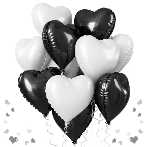 Schwarz-weiße Herzballons, 45,7 cm, schwarz-weißes Herz-Party-Dekorationen, 10 Stück, mattweiße und schwarze Helium-Folienballons für Geburtstag, Hochzeit, Abschlussfeier, Verlobung Schwarz-weiße Herzballons, 45,7 cm, schwarz-weißes Herz-Party-Dekorationen, 10 Stück, mattweiße und schwarze Helium-Folienballons für Geburtstag, Hochzeit, Abschlussfeier, Verlobung von TAOYE