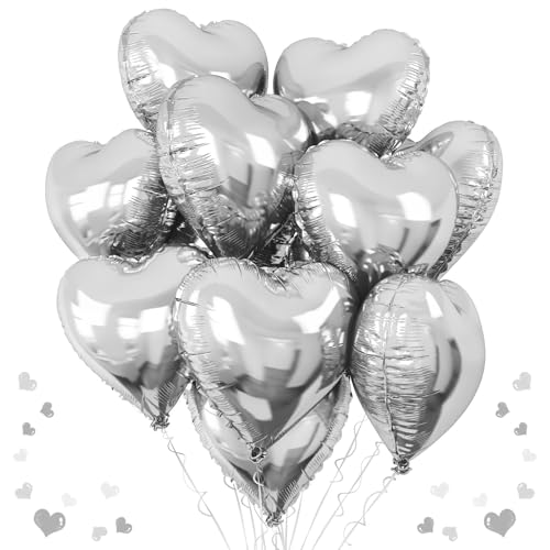 Silberfarbene Herz-Folienballons, 10 Stück, silberfarbene Herzform, Party-Dekorationen für Geburtstag, Valentinstag, Hochzeit, Baby, Abschlussfeier, Neujahr, Party-Dekoration Silberfarbene Herz-Folienballons, 10 Stück, silberfarbene Herzform, Party-Dekorationen für Geburtstag, Valentinstag, Hochzeit, Baby, Abschlussfeier, Neujahr, Party-Dekoration von TAOYE