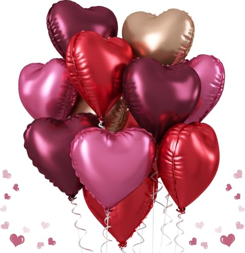 Weinrote Herzballons, 45,7 cm, Burgunderrot und Rosa, Mylar-Herzform, Party-Dekorationen, 12 Stück rotgoldene und rote Helium-Folienballons für Mädchen, Frauen, Geburtstage, Hochzeit, Valentinstag Weinrote Herzballons, 45,7 cm, Burgunderrot und Rosa, Mylar-Herzform, Party-Dekorationen, 12 Stück rotgoldene und rote Helium-Folienballons für Mädchen, Frauen, Geburtstage, Hochzeit, Valentinstag von TAOYE