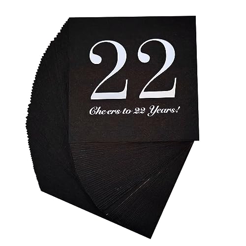 Cocktail-Servietten zum 22. Geburtstag, Aufschrift "Cheers to 22 Years", Schwarz und Silber, 40 Stück von TAPARU