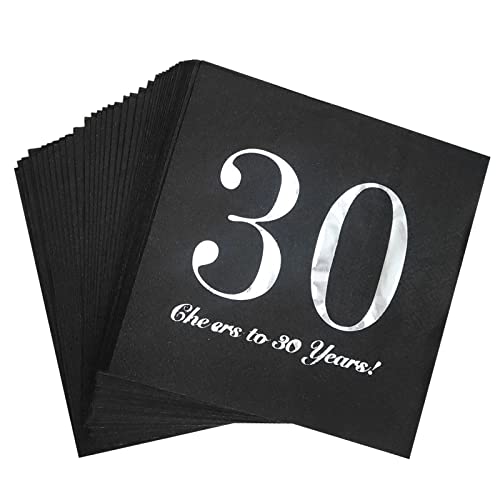 Einweg-Servietten zum 30. Geburtstag, Schwarz und Silber, 40 Stück von TAPARU