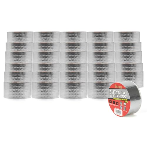 TAPEBEAR 30 Rollen Wasserdichtes Butylband 50mm x5m, Wasserdichtes Starkes Selbstklebendes DichtungsbäNder, Silber Aluminium Klebeband Zur Reparatur Für Dachleckage, Oberflächenriss, Fensterbankspalt TAPEBEAR 30 Rollen Wasserdichtes Butylband 50mm x5m, Wasserdichtes Starkes Selbstklebendes DichtungsbäNder, Silber Aluminium Klebeband Zur Reparatur Für Dachleckage, Oberflächenriss, Fensterbankspalt von TAPEBEAR