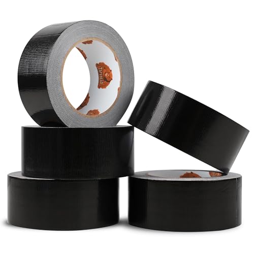 TAPEBEAR 5 Rollen Gewebereparatur-Klebeband Gewebeband Schwarz Duct Tape 48mm x 27m, Gewebeverstärktes Ductape extra stark Stärke 0,23mm zum Reparieren, Befestigen, Bündeln, Verstärken oder Abdichten von TAPEBEAR