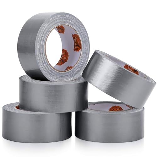 TAPEBEAR 5 Rollen Gewebereparatur-Klebeband Gewebeband Silber Duct Tape 48mm x 27m, Gewebeverstärktes Ductape extra stark Stärke 0,23mm zum Reparieren, Befestigen, Bündeln, Verstärken oder Abdichten von TAPEBEAR