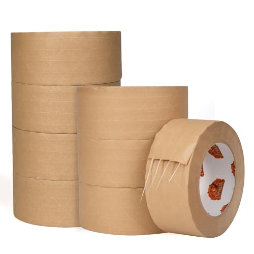 TAPEBEAR 8 Rollen Umweltgerechtes Kraftpapier Klebeband, Wasser-aktiviertes Paketbänder 70mm x 137m Biologisch abbaubares Klebeband, Abbaubar Verpackungsband, Recycelbar Braun Papier Packband von TAPEBEAR