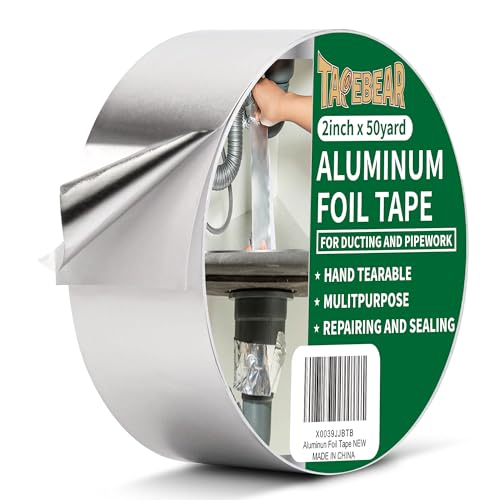 TAPEBEAR Aluminiumband, Aluminium Klebeband, Beständig 80° C bis 100° C, Alu-Klebeband Wasserdichtes HitzebestäNdiges, Zum Versiegeln, Reparieren Und Isolieren, 2inch X 50yard von TAPEBEAR