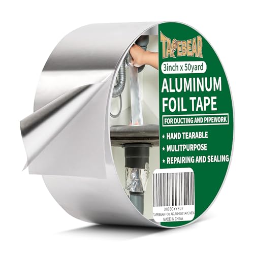 TAPEBEAR Aluminiumband, Aluminium Klebeband, Beständig 80° C bis 100° C, Alu-Klebeband Wasserdichtes HitzebestäNdiges, Zum Versiegeln, Reparieren Und Isolieren, 3inch X 50yard von TAPEBEAR