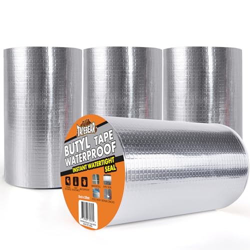 TAPEBEAR Butylband Wasserdichtes Klebeband 200mm x 10m, Starkes Dichtungsband Selbstklebend, Aluminium Klebeband Zur Reparatur Für Dachleckage Oberflächenriss Wohnwagen Rohr Glas Fenster, 4 Rollen TAPEBEAR Butylband Wasserdichtes Klebeband 200mm x 10m, Starkes Dichtungsband Selbstklebend, Aluminium Klebeband Zur Reparatur Für Dachleckage Oberflächenriss Wohnwagen Rohr Glas Fenster, 4 Rollen von TAPEBEAR