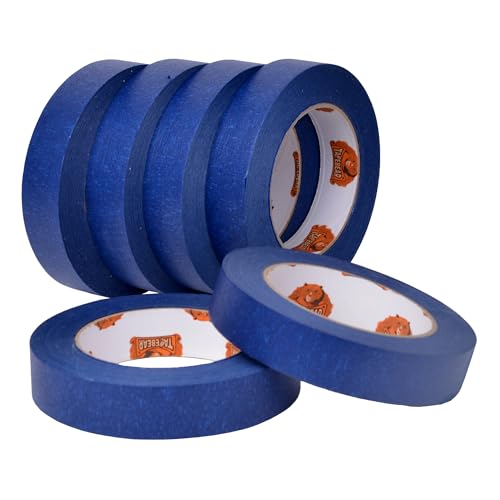 TAPEBEAR UV Beständig Malerkrepp, Blaues Maler Klebebänder Für Malerarbeiten, Saubere Kanten, Keinerlei Rückstände,Abklebeband Blau Malerabdeckband Wasserdicht, 24mm X 60yard, 6Rollen von TAPEBEAR